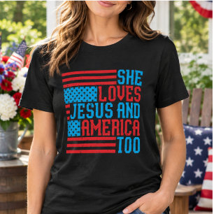 Camiseta Ella Ama a Jesús y a América También