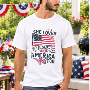 Camiseta Ella Ama a Jesús y a América También