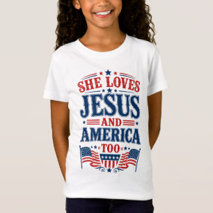 Camiseta Ella Ama a Jesús y a América También