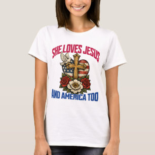 Camiseta Ella Ama a Jesús y a América También 4 de Julio Cr