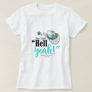 Camiseta Ella Dijo 'Hell Yeah' Cowgirl Gorra Blk Verde azul