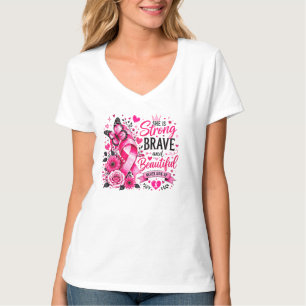 Camiseta Ella Es Fuerte Valiente Hermosa Cáncer De Mama Ros