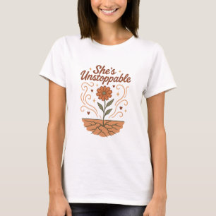 Camiseta Ella es imparable feminista retro brillo flor