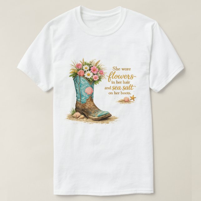 Camiseta ella llevaba flores  – Botas vaqueras florales de  (Diseño del anverso)