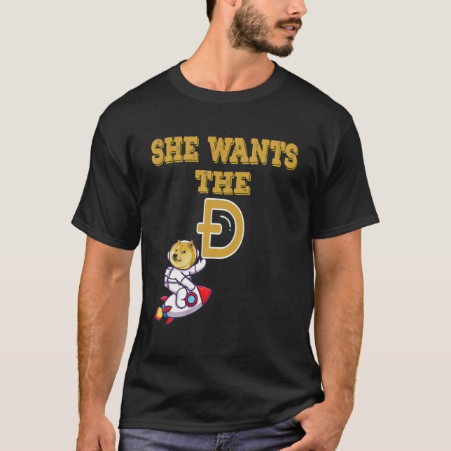 Camiseta Ella Quiere La Dogecoína Divertida De La Luna Meme (Anverso)