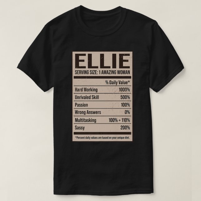 Camiseta Ellie Nutrition Facts Name Nickname Alias Title Fr (Diseño del anverso)