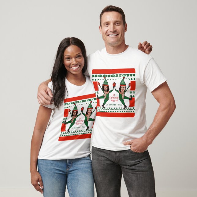 Camiseta Elves graciosos Navidades primero se casan con Per (Unisexo)