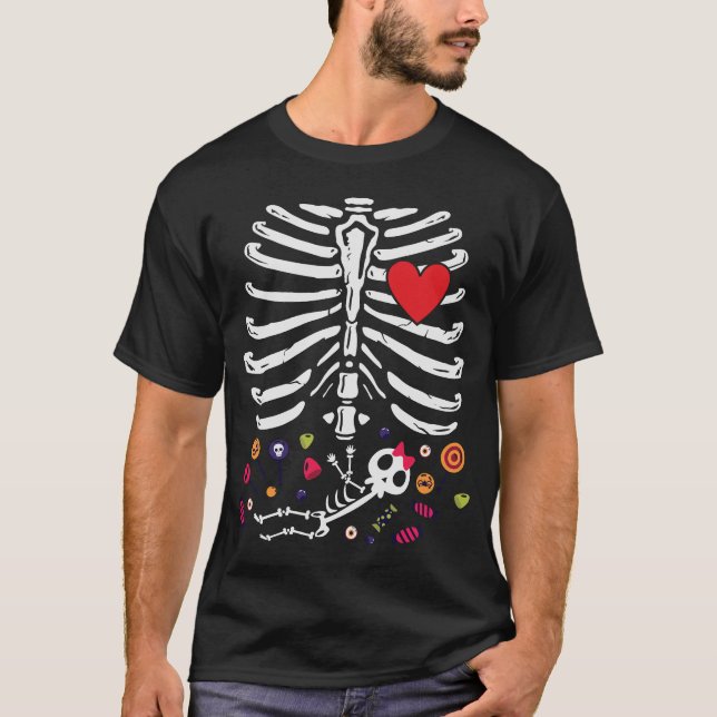Camiseta Embarazo de Halloween lindo Skeleton Baby Girl (Anverso)