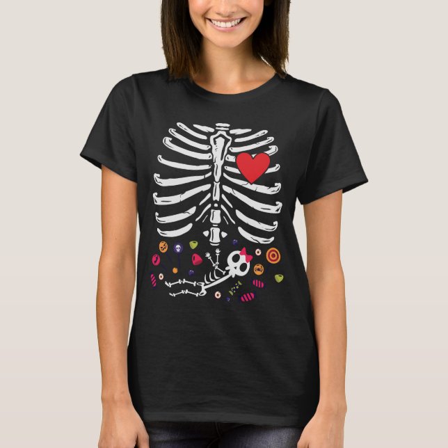 Camiseta Embarazo de Halloween lindo Skeleton Baby Girl (Anverso)