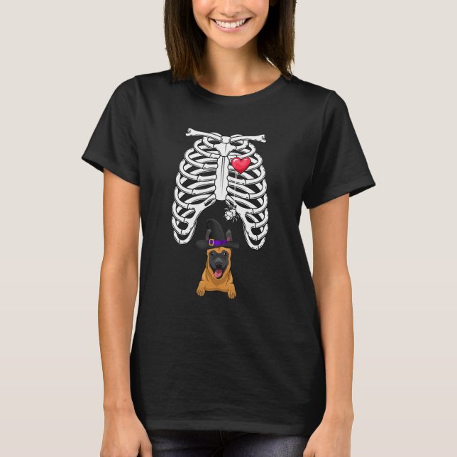 Camiseta Embarazo Malinois Perro Bebé Skeleton X Ray Hallow (Anverso)