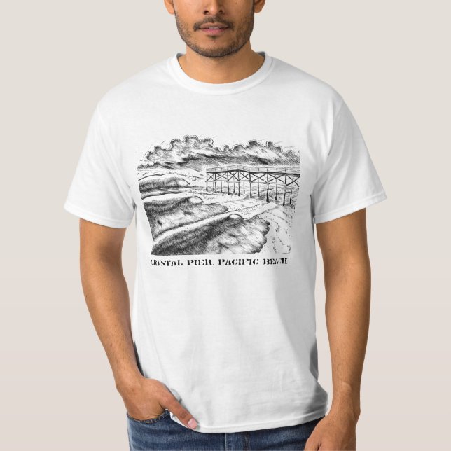 Camiseta Embarcadero cristalino, playa pacífica (Anverso)