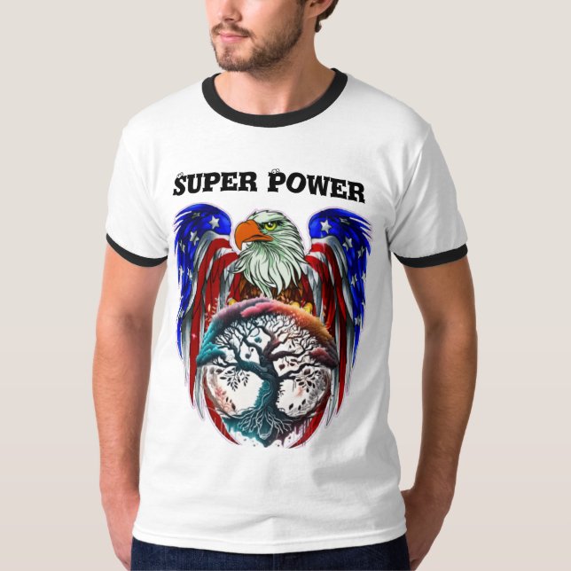 Camiseta Emblema de águila patriótica con bandera  (Anverso)