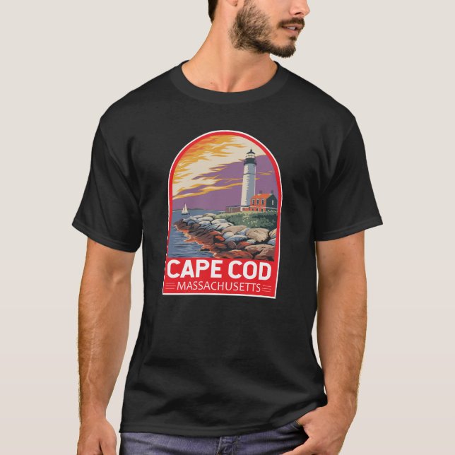 Camiseta Emblema de arte de viaje de Cape Cod Massachusetts (Anverso)