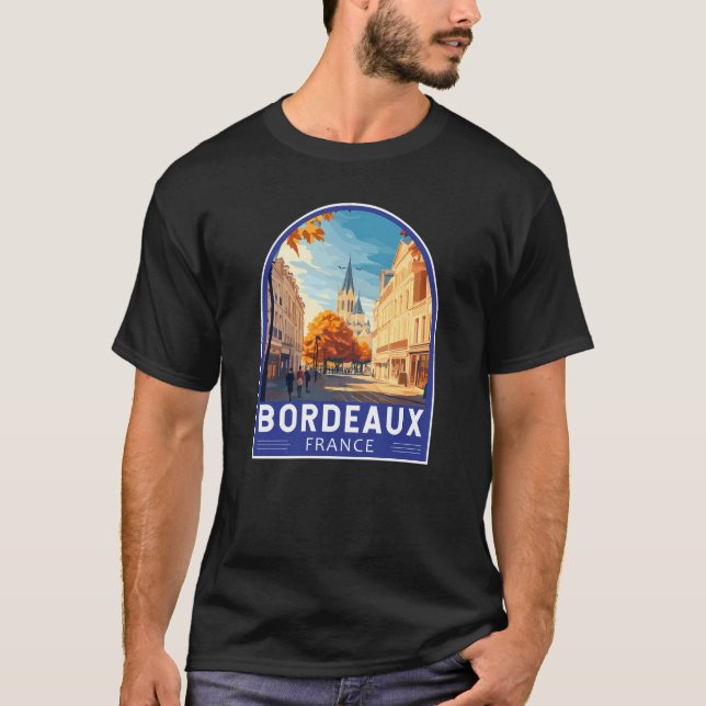 Camiseta Emblema de arte de viajes de Burdeos France (Anverso)