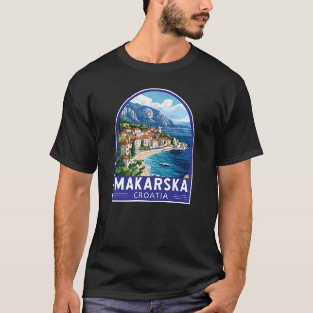 Camiseta Emblema de arte de viajes de Makarska Croatia (Anverso)