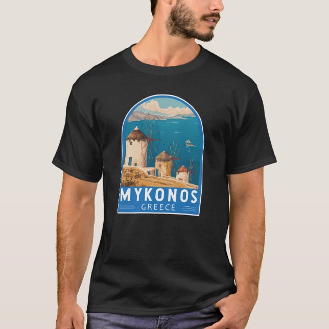 Camiseta Emblema de arte de viajes de Mykonos Grecia (Anverso)