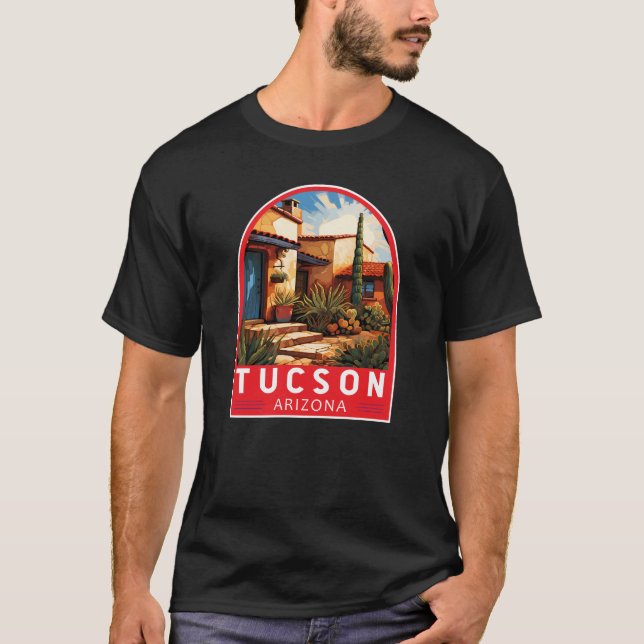 Camiseta Emblema de arte de viajes de Tucson Arizona (Anverso)