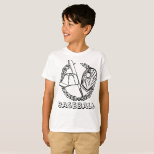 Camiseta Emblema de béisbol con murciélago, guante, gorra y