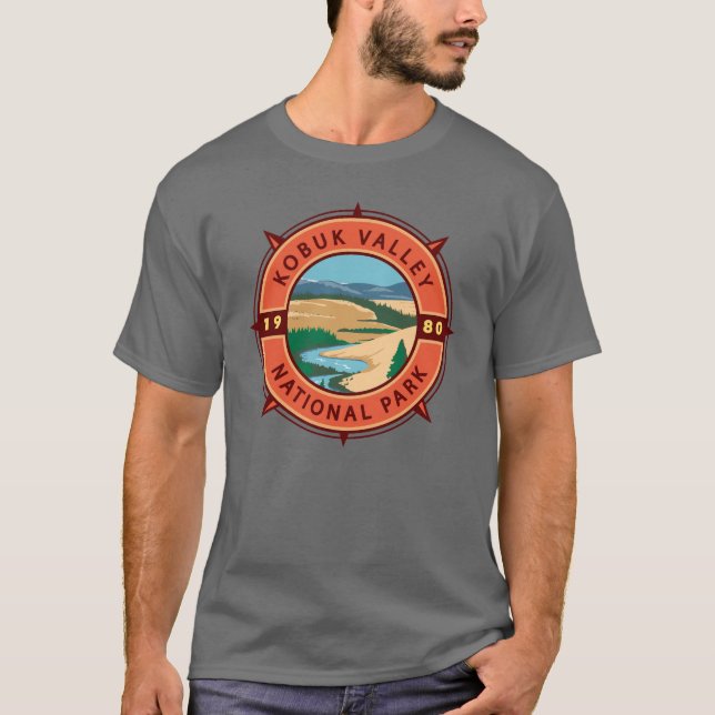 Camiseta Emblema de brújula retro del parque nacional del v (Anverso)