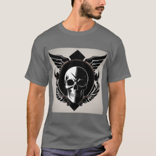Camiseta Emblema de calavera con alas y detalles ornamental