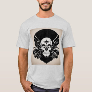 Camiseta Emblema de calavera con alas y detalles ornamental