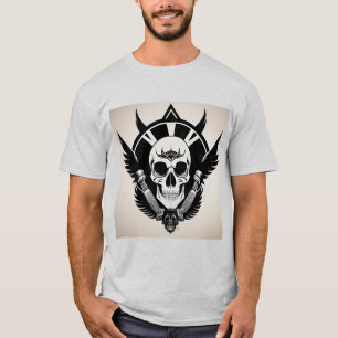 Camiseta Emblema de calavera con alas y detalles ornamental
