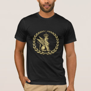Camiseta Emblema de oro del blasón del león alado majestuos