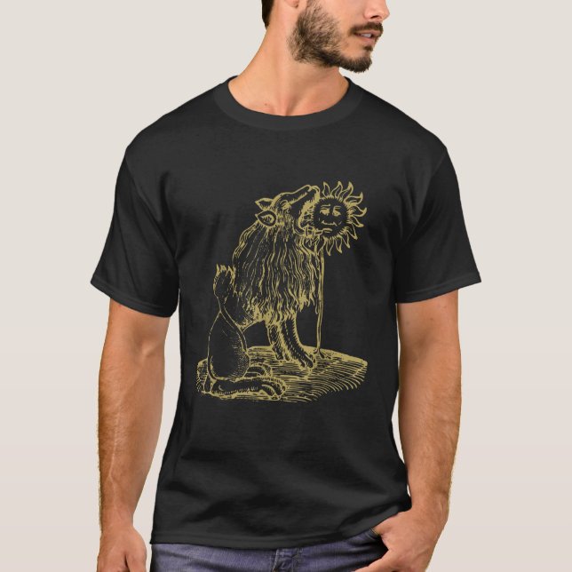 Camiseta Emblema Medieval Oculto de León Comiendo Sol (Anverso)