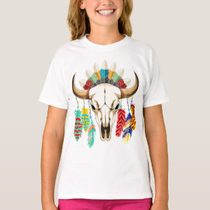 Camiseta Emblema Nativo Americano de Cráneo de Búfalo