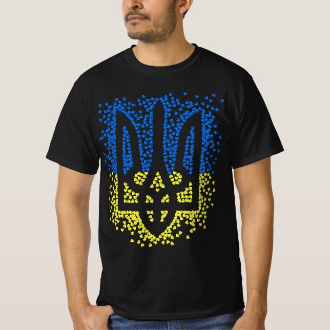 Camiseta Emblema ucraniano trident tryzub esparce corazones (Anverso)