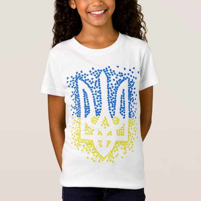 Camiseta Emblema ucraniano trident tryzub esparce corazones (Anverso)