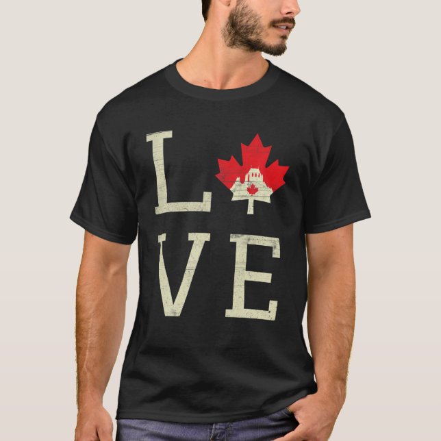Camiseta emblemático amor Día de Canadá arce orgullo bander (Anverso)