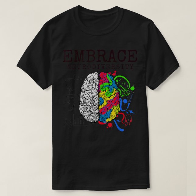 Camiseta Embrace Neurodiversity Brain ADHD Autism ASD Aware (Diseño del anverso)