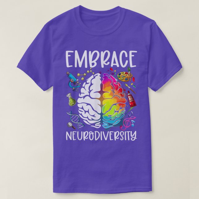 Camiseta Embrace Neurodiversity Brain Rainbow ADHD Autism A (Diseño del anverso)