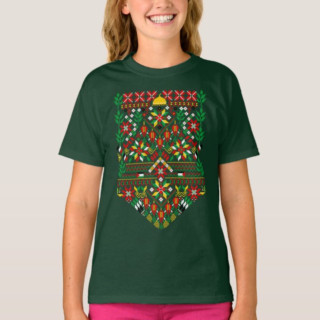 Camiseta Embrodería tradicional de Palestina Tatreez (Anverso)