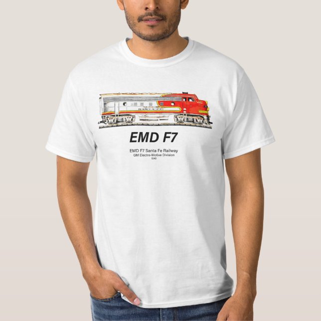 Camiseta EMD F7 Santa Fe Warbonnet Diesel Locomotive. (Anverso)