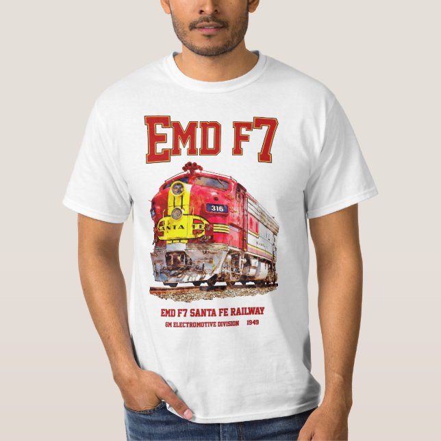 Camiseta EMD F7 Santa Fe Warbonnet Diesel Locomotive. (Anverso)