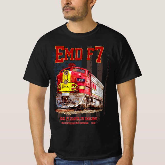 Camiseta EMD F7 Santa Fe Warbonnet with American Flag. (Anverso)