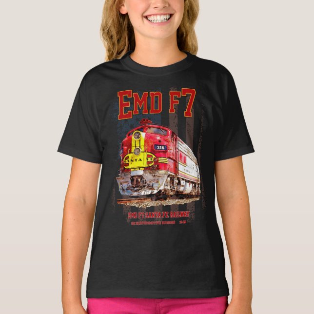 Camiseta EMD F7 Santa Fe Warbonnet with American Flag. (Anverso)