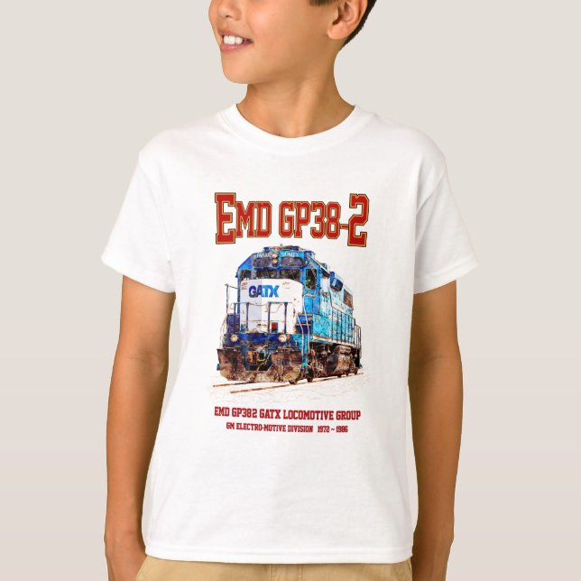 Camiseta EMD GP38-2 Locomotora diesel GATX azul y blanco (Anverso)