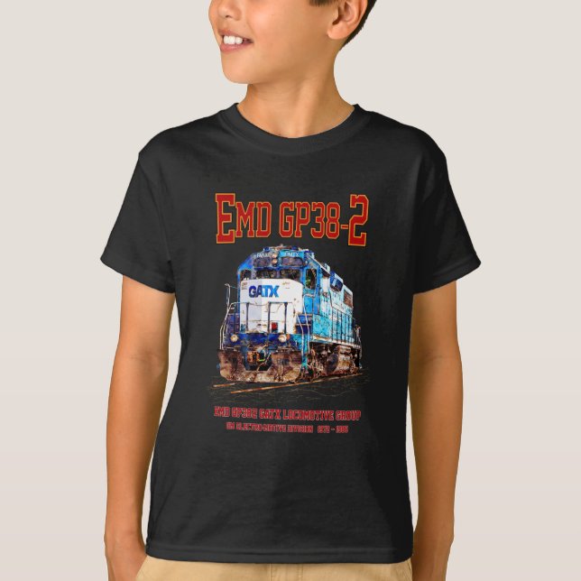 Camiseta EMD GP38-2 Locomotora diesel GATX azul y blanco (Anverso)