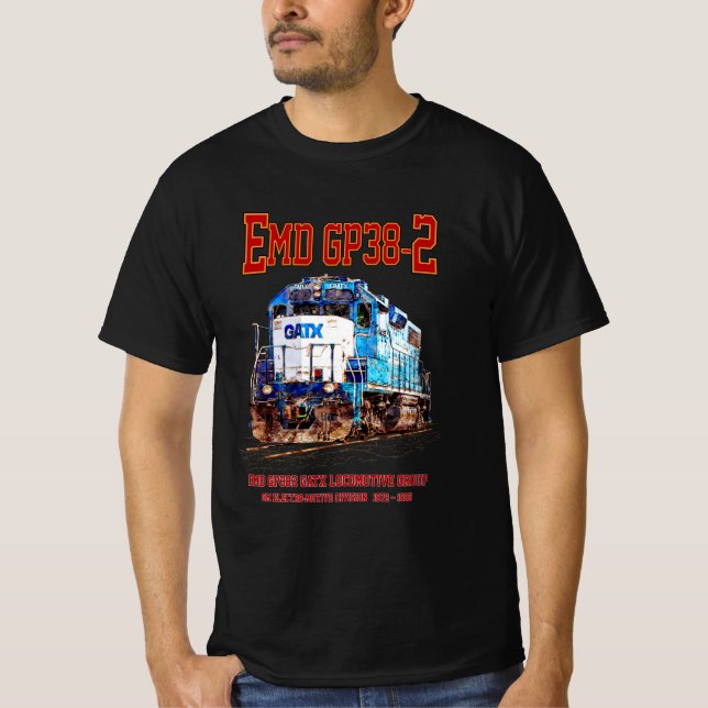 Camiseta EMD GP38-2 Locomotora diesel GATX azul y blanco (Anverso)
