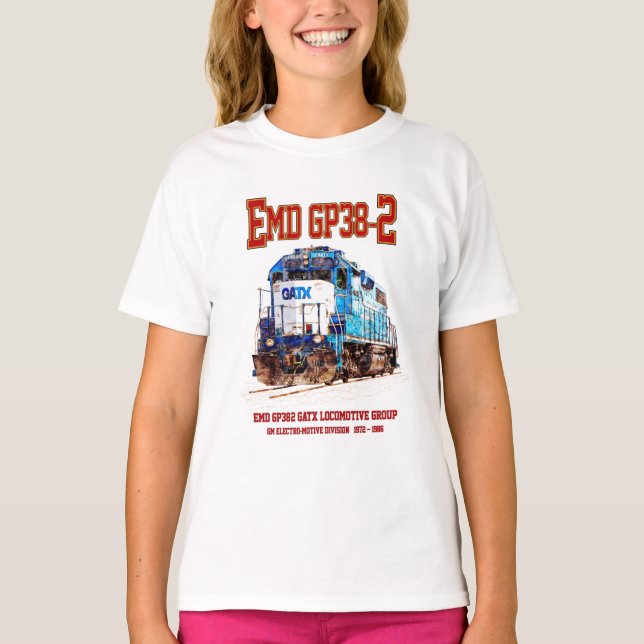 Camiseta EMD GP38-2 Locomotora diesel GATX azul y blanco (Anverso)