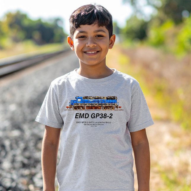 Camiseta EMD GP38-2 Locomotora diesel GATX azul y blanco (EMD GP38-2 Diesel Locomotive GATX blue and white. Boy Basic T-Shirt)