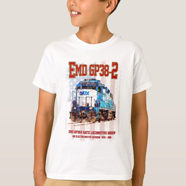 Camiseta EMD GP38-2 Locomotora diesel y bandera estadounide (Anverso)