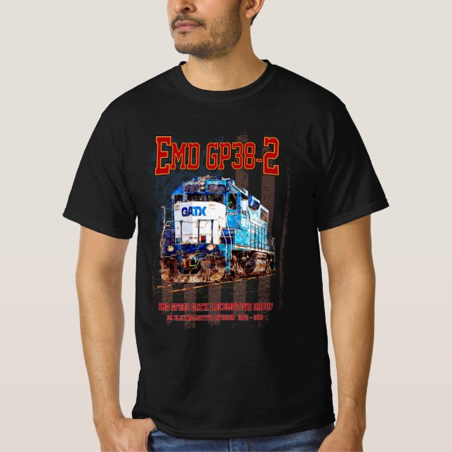 Camiseta EMD GP38-2 Locomotora diesel y bandera estadounide (Anverso)