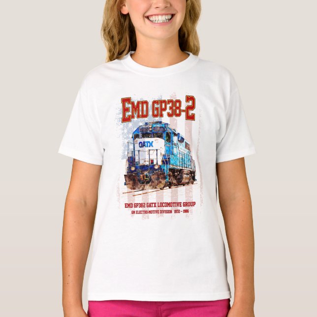 Camiseta EMD GP38-2 Locomotora diesel y bandera estadounide (Anverso)