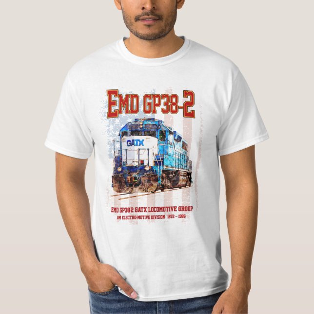 Camiseta EMD GP38-2 Locomotora diesel y bandera estadounide (Anverso)
