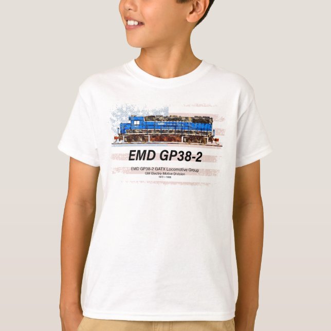 Camiseta EMD GP38-2 Locomotora diesel y bandera estadounide (Anverso)