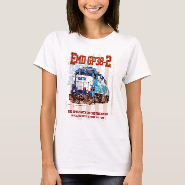 Camiseta EMD GP38-2 Locomotora diesel y bandera estadounide (Anverso)